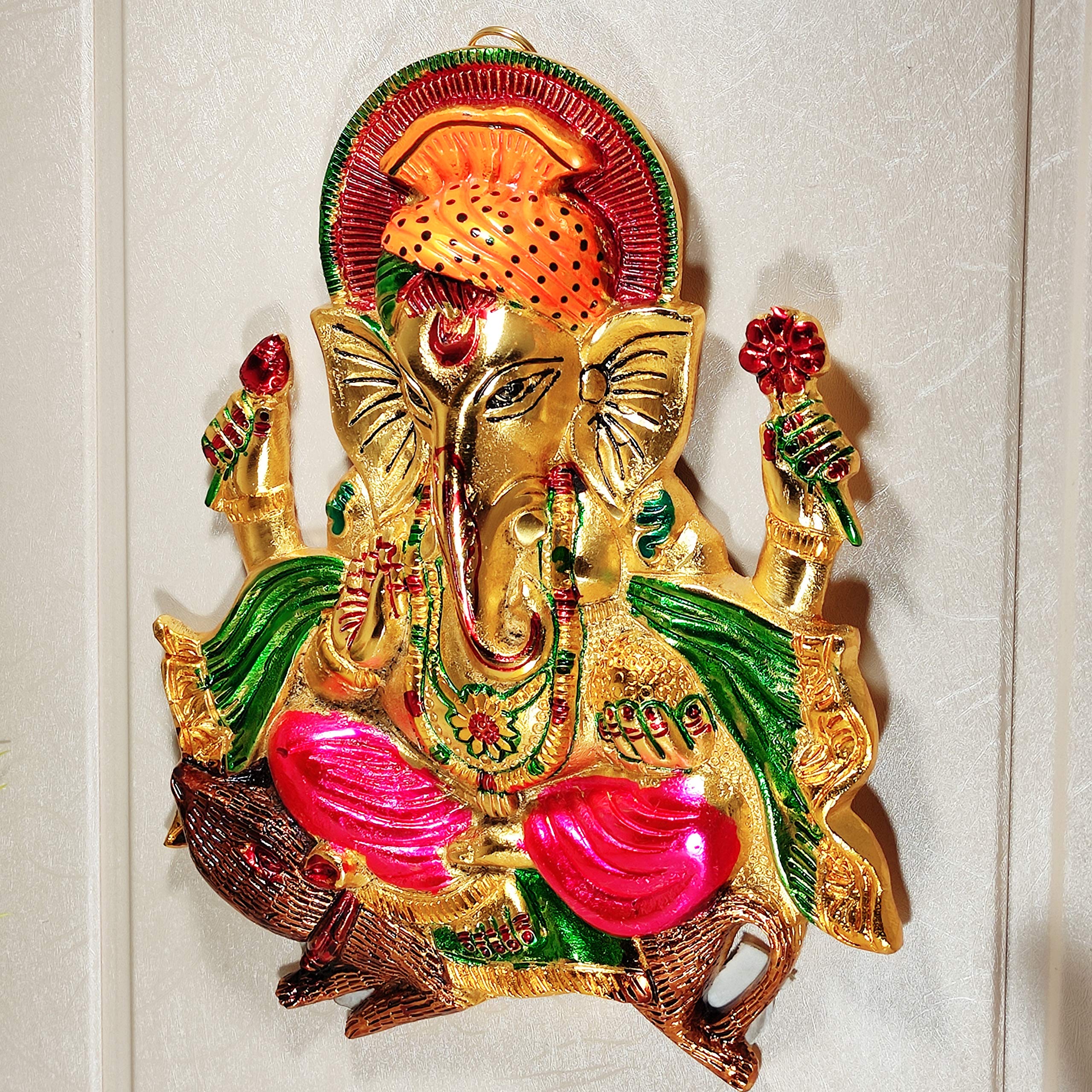 KridayKraft Metal Ganesha ji Statue,Ganpati Wall Hanging Sculpture Lord Ganesh Idol Lucky Feng Shui Wall Decor Your Home, Office